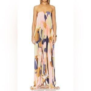 Strapless Pleated Maxi Dress in Pastel Multi Floral
